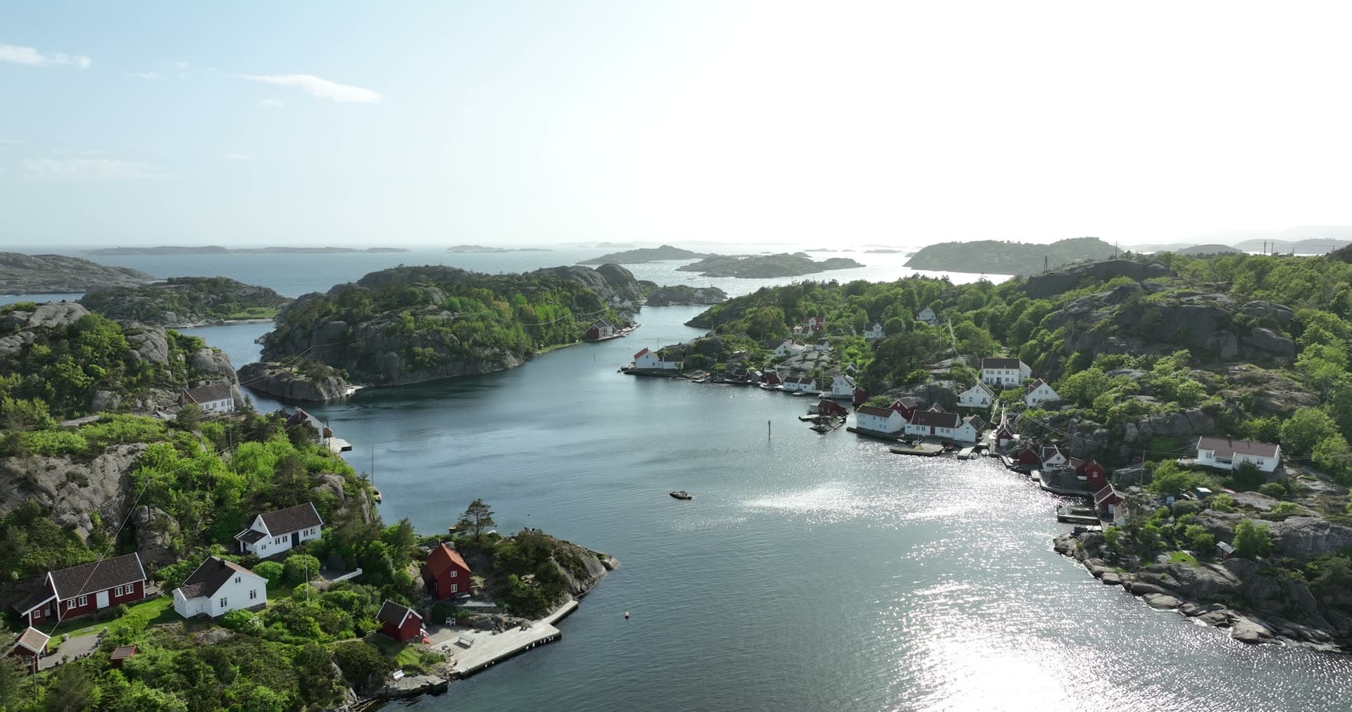 Multiple sheltered coves and distant archipelago, Ny-Hellesund, Norway