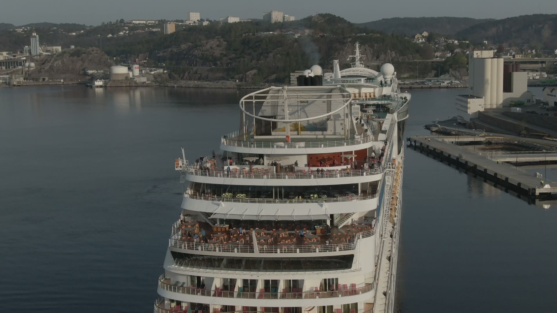 Cruise ship multiple decks moored at quay, Kristiansand, Norway