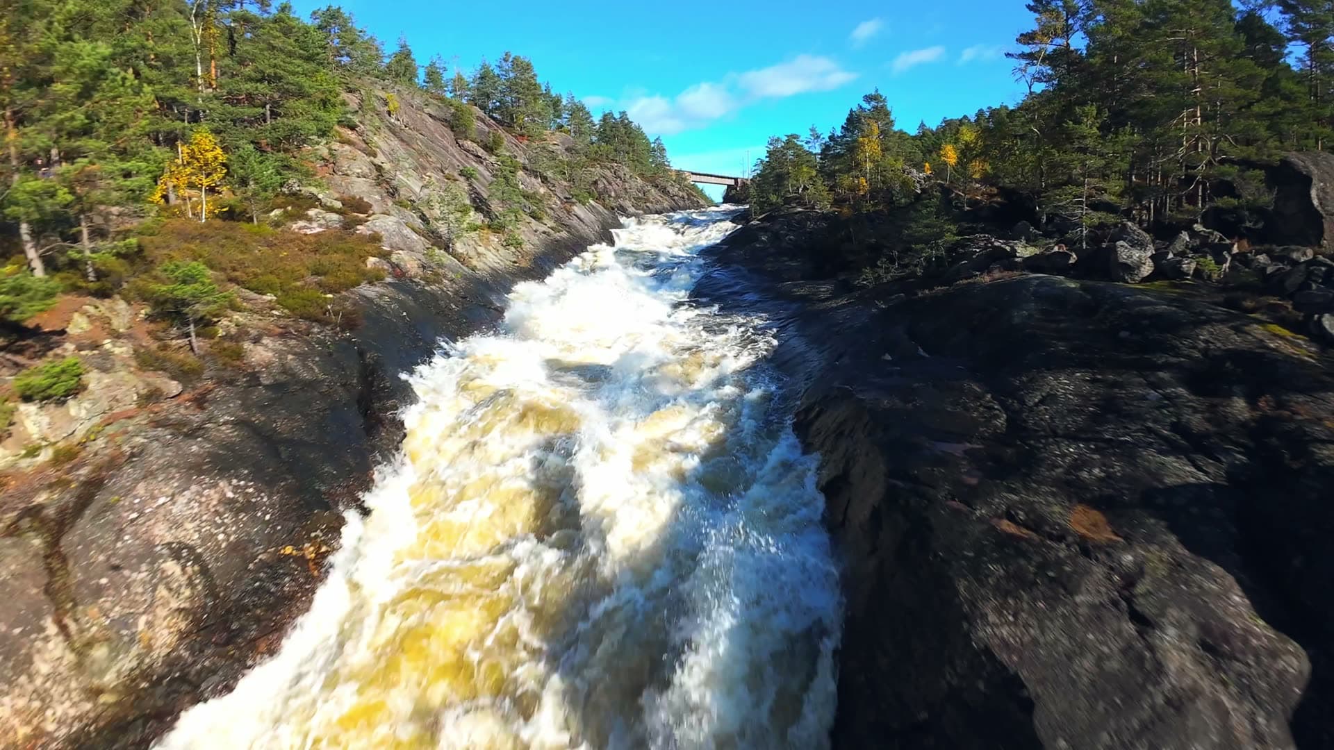 Whitewater surging through narrow chasm, Herefoss, Norway