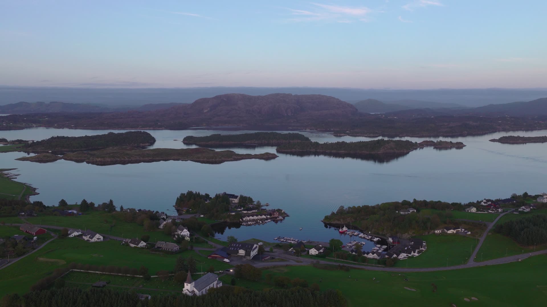 Lake with islands and lakeside villages, Herdla