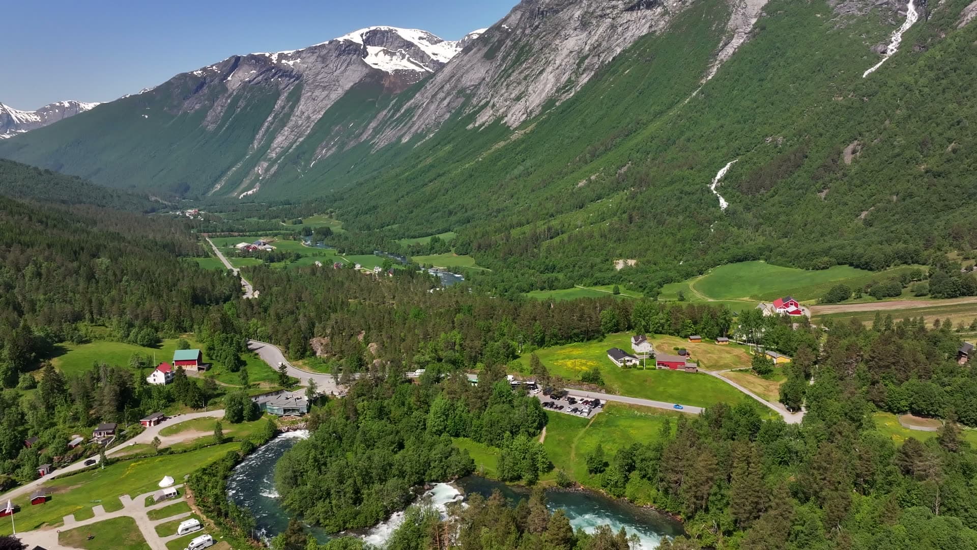 Wide summer panorama of the mountain valley at Gudbrandsjuvet
