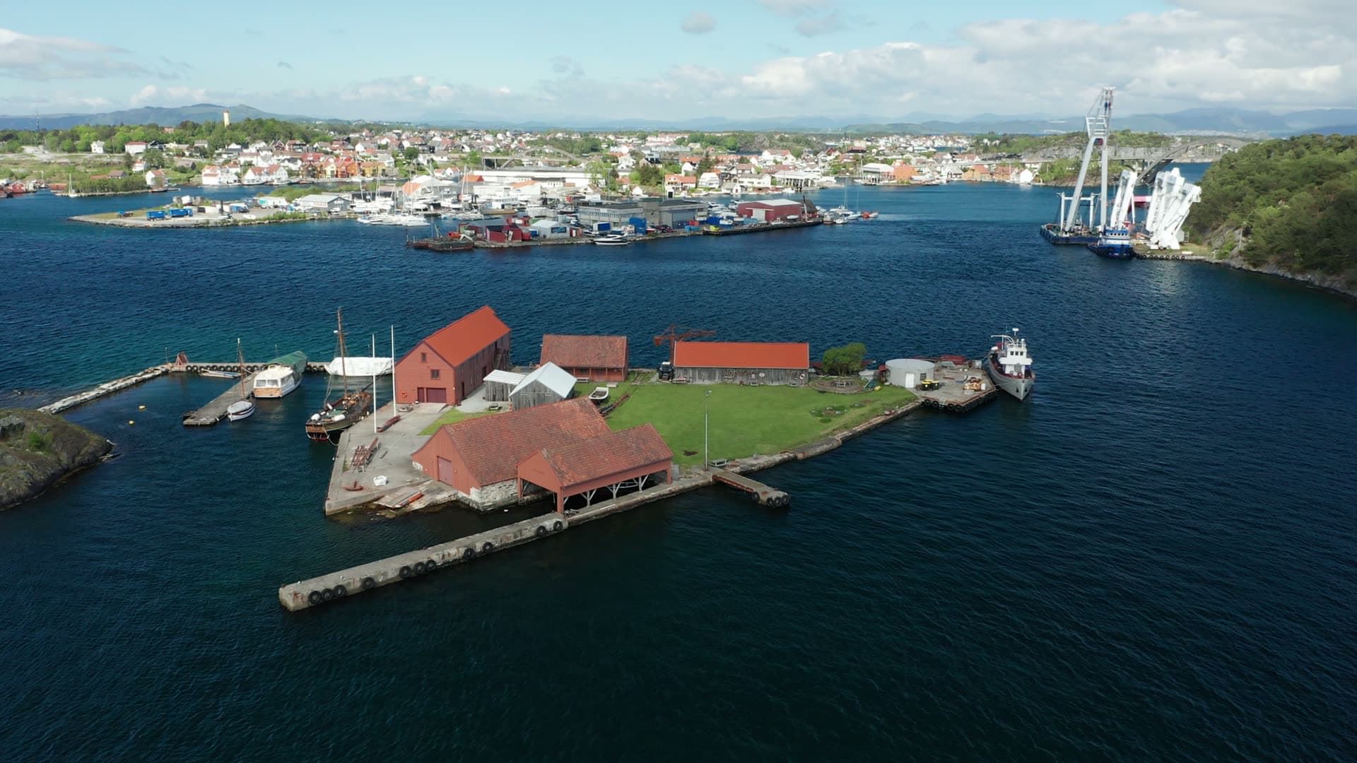 Traditional fishing village with red boathouses, Stavanger
