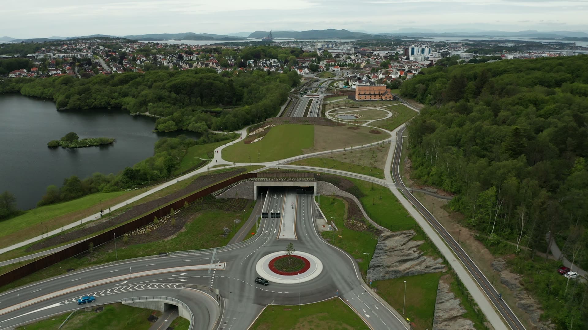 Highway tunnel entrance and roundabout, Stavanger