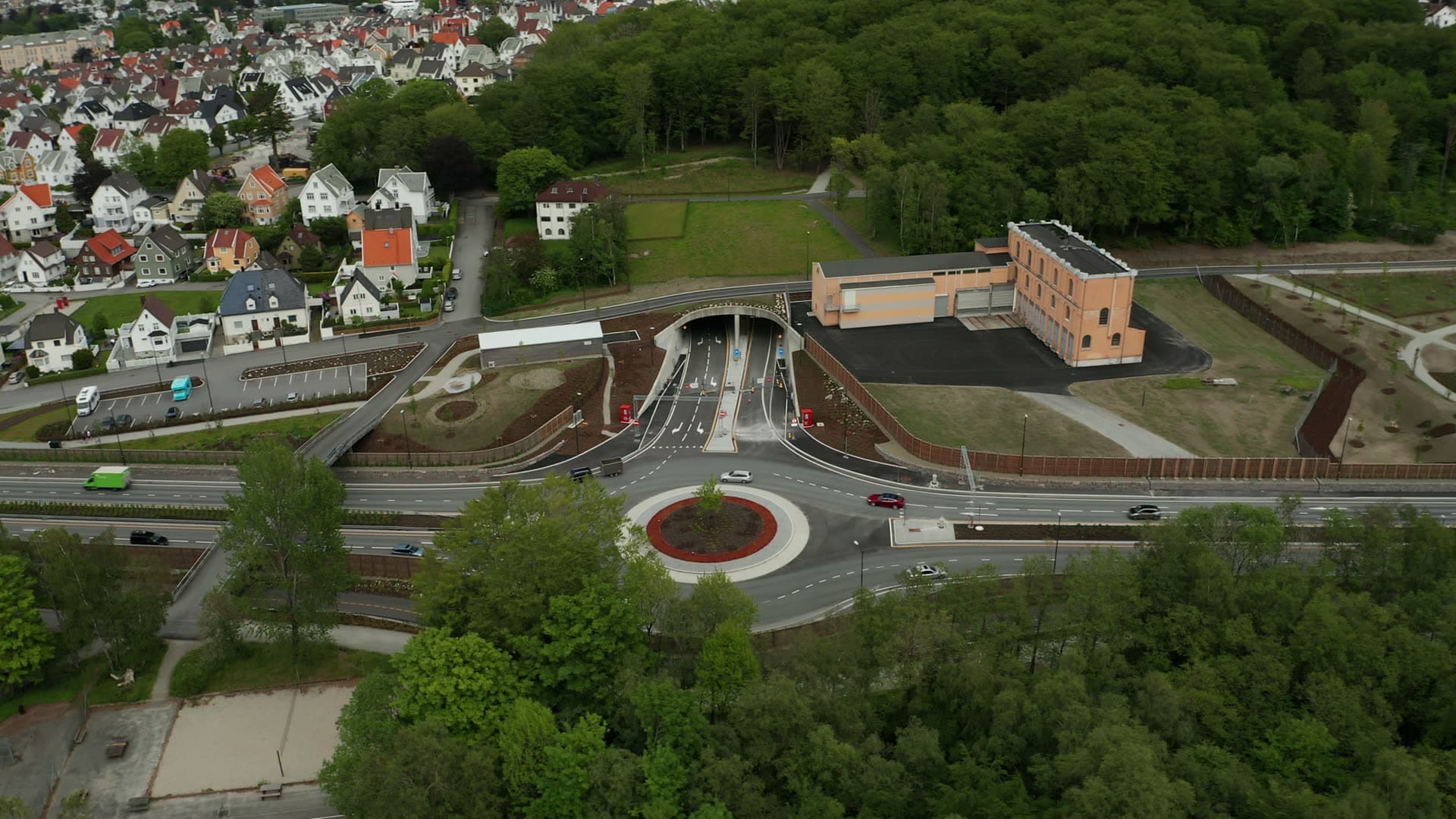 Highway interchange with roundabout and fortification, Stavanger