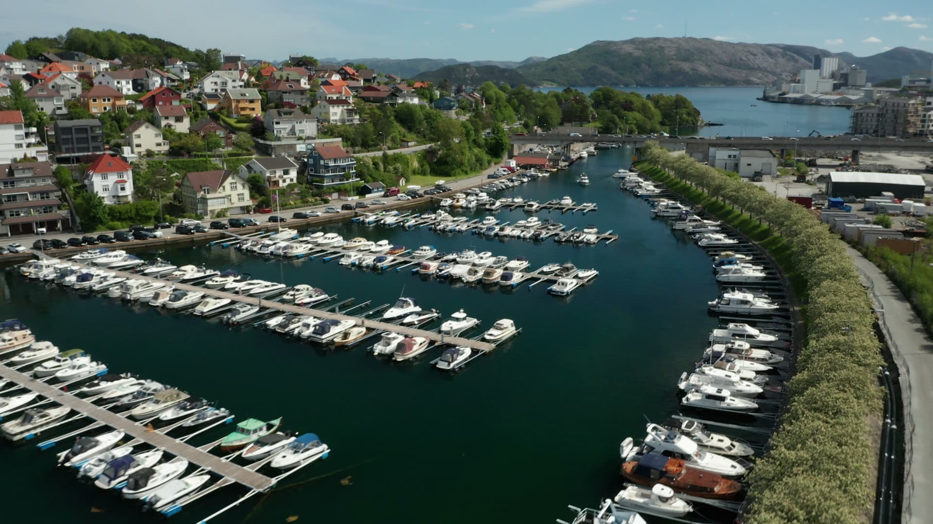 Marina with moored sailboats and motorboats, Stavanger