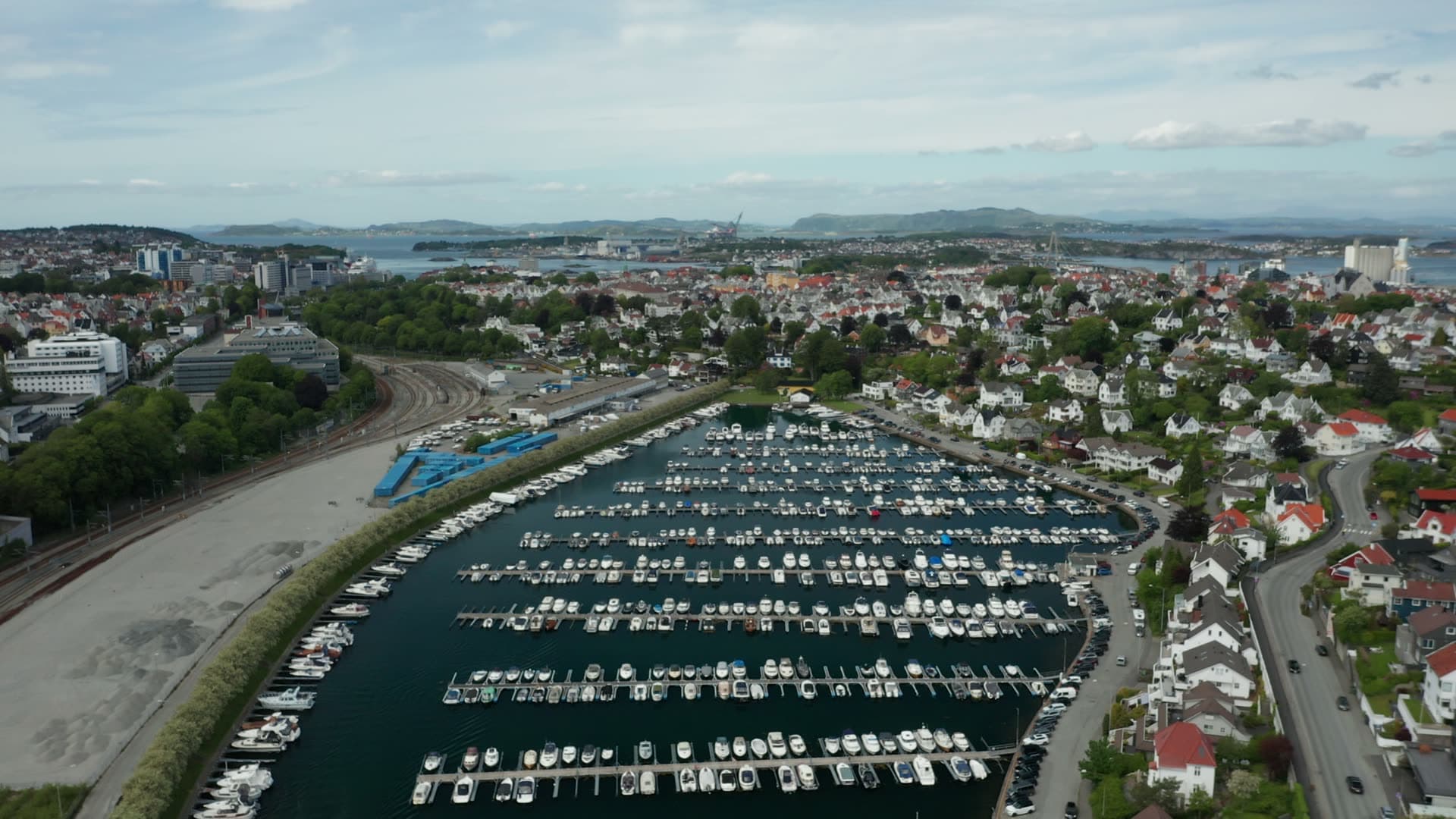 Coastal marina with moored sailboats, Stavanger