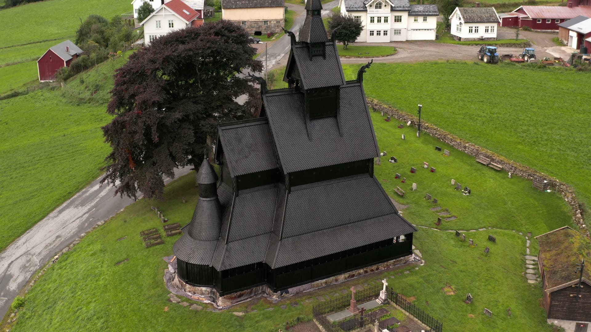 Black stave church with tiered roofs, Hopperstad stavkirke