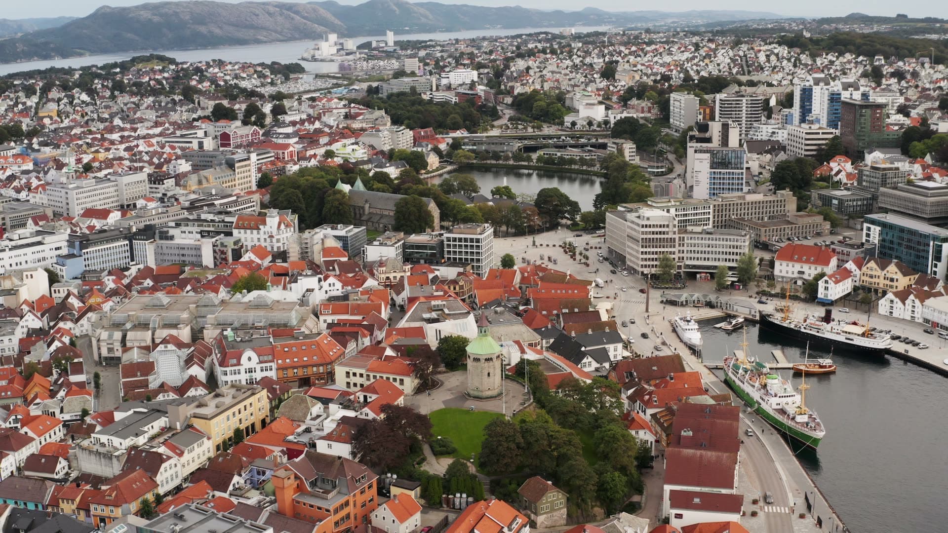 Historic waterfront city center and harbor, Stavanger