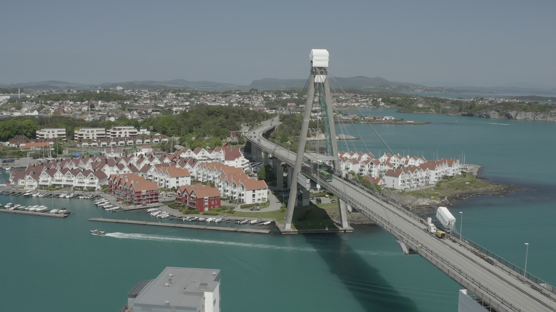 Cable-stayed bridge over coastal fjord, Stavanger Bybrua