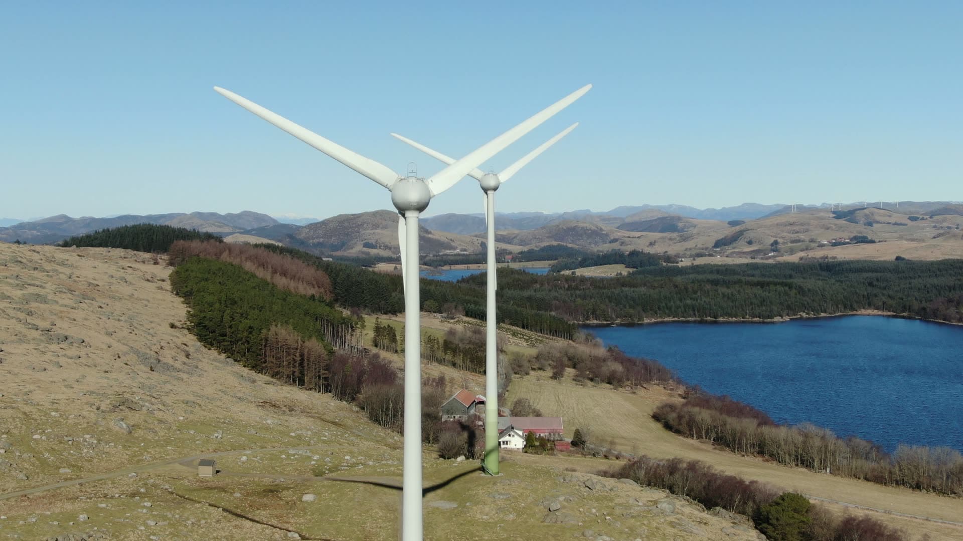 Wind farm on rolling hillside, Rogaland