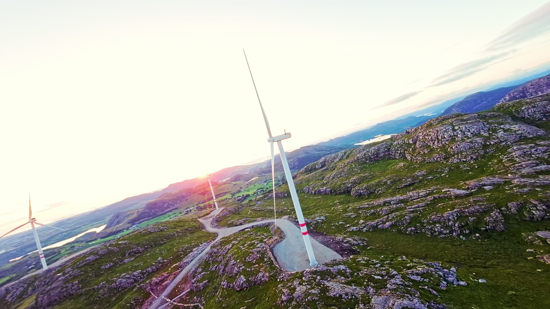 Wind farm at sunset, Rogaland