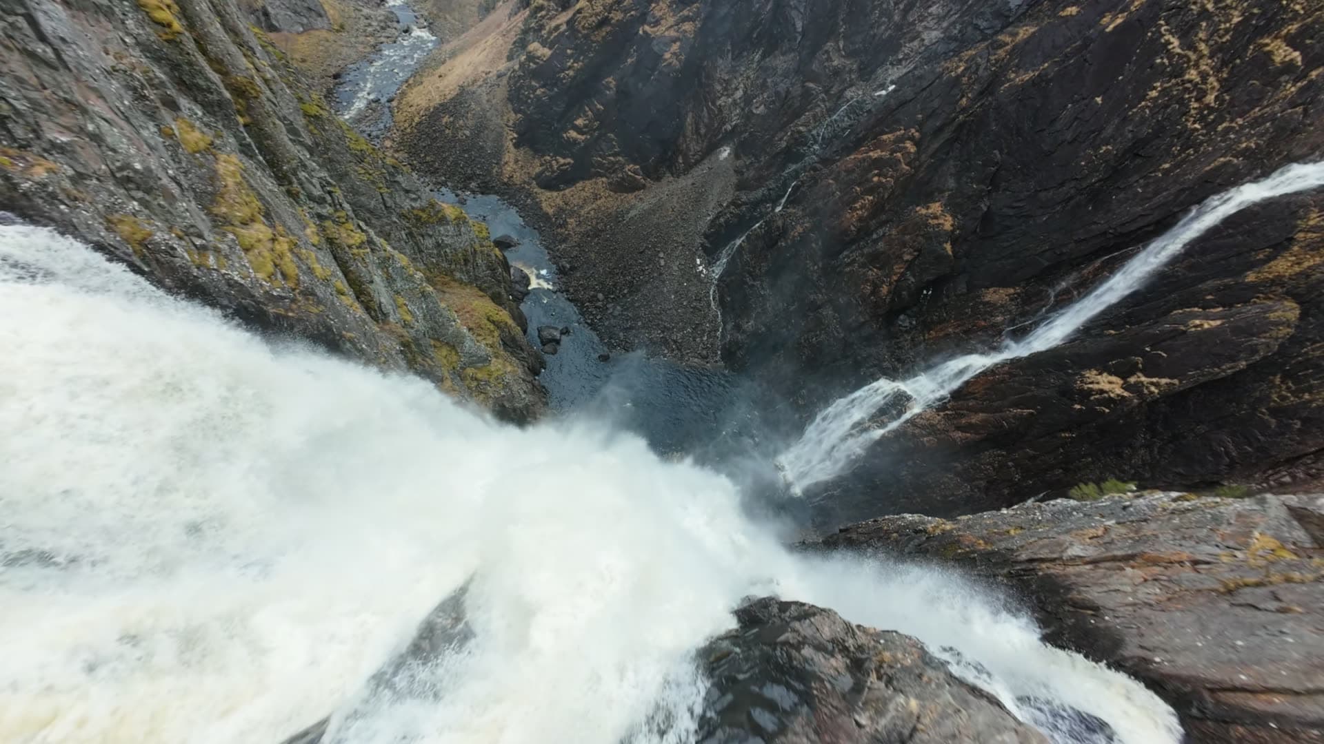 Mountain river canyon with waterfalls, Vøringsfossen