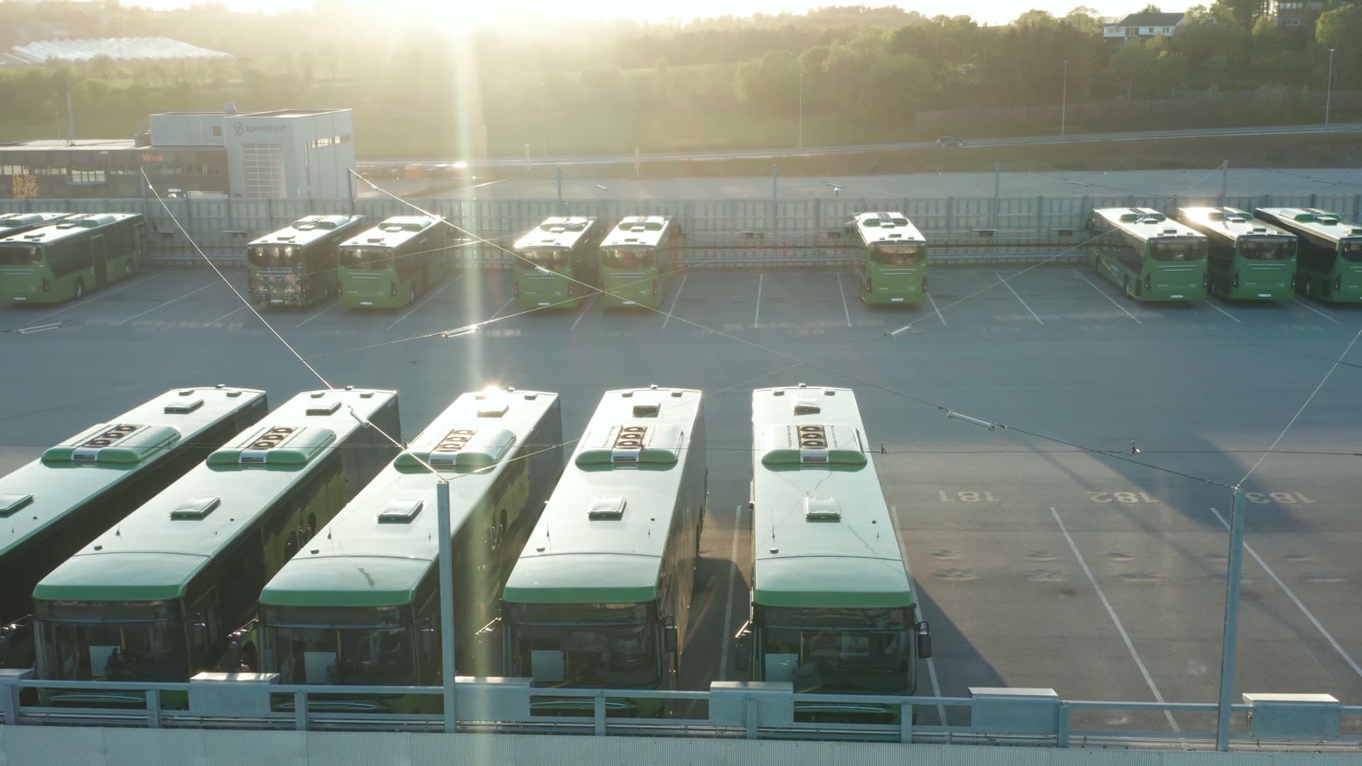 Kolumbus Public transit bus depot in morning light, Forus