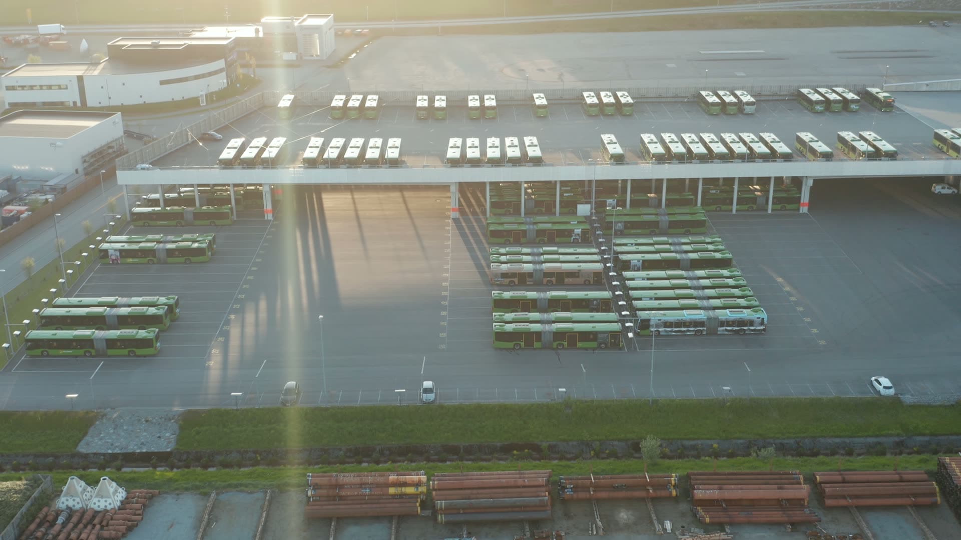 Kolumbus Bus depot morning light and shadows, Moseid