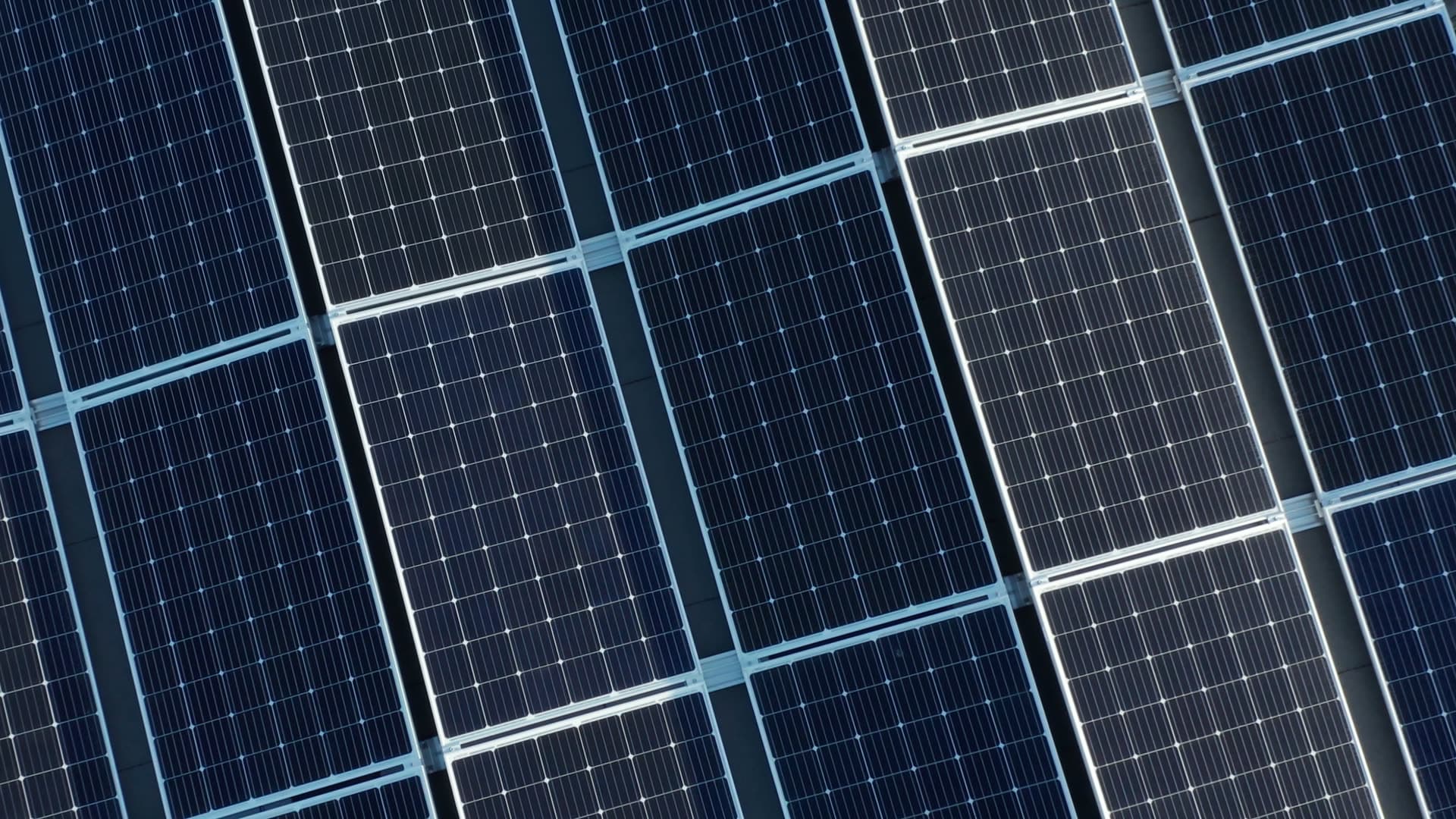 Solar panel farm aerial view, Moseid