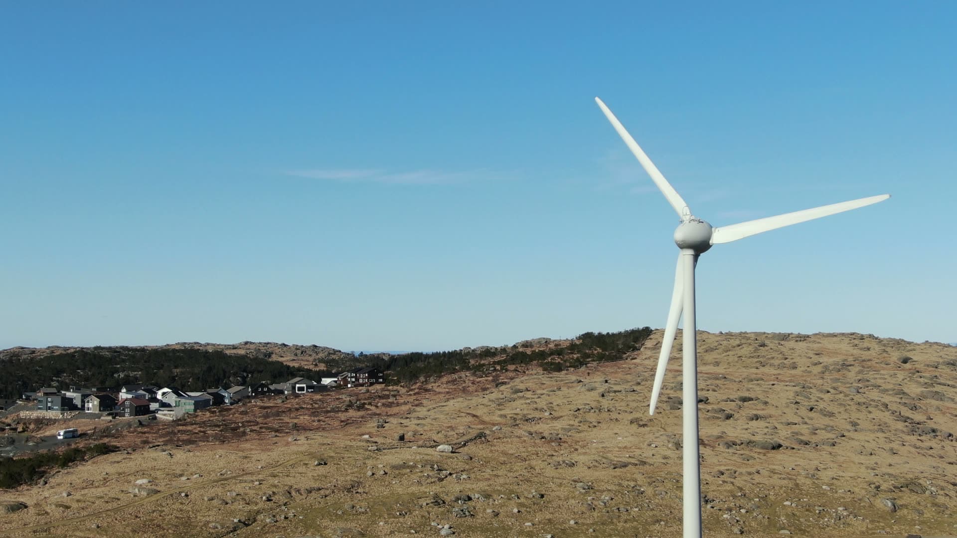 Rotating wind turbine hillside, Rogaland
