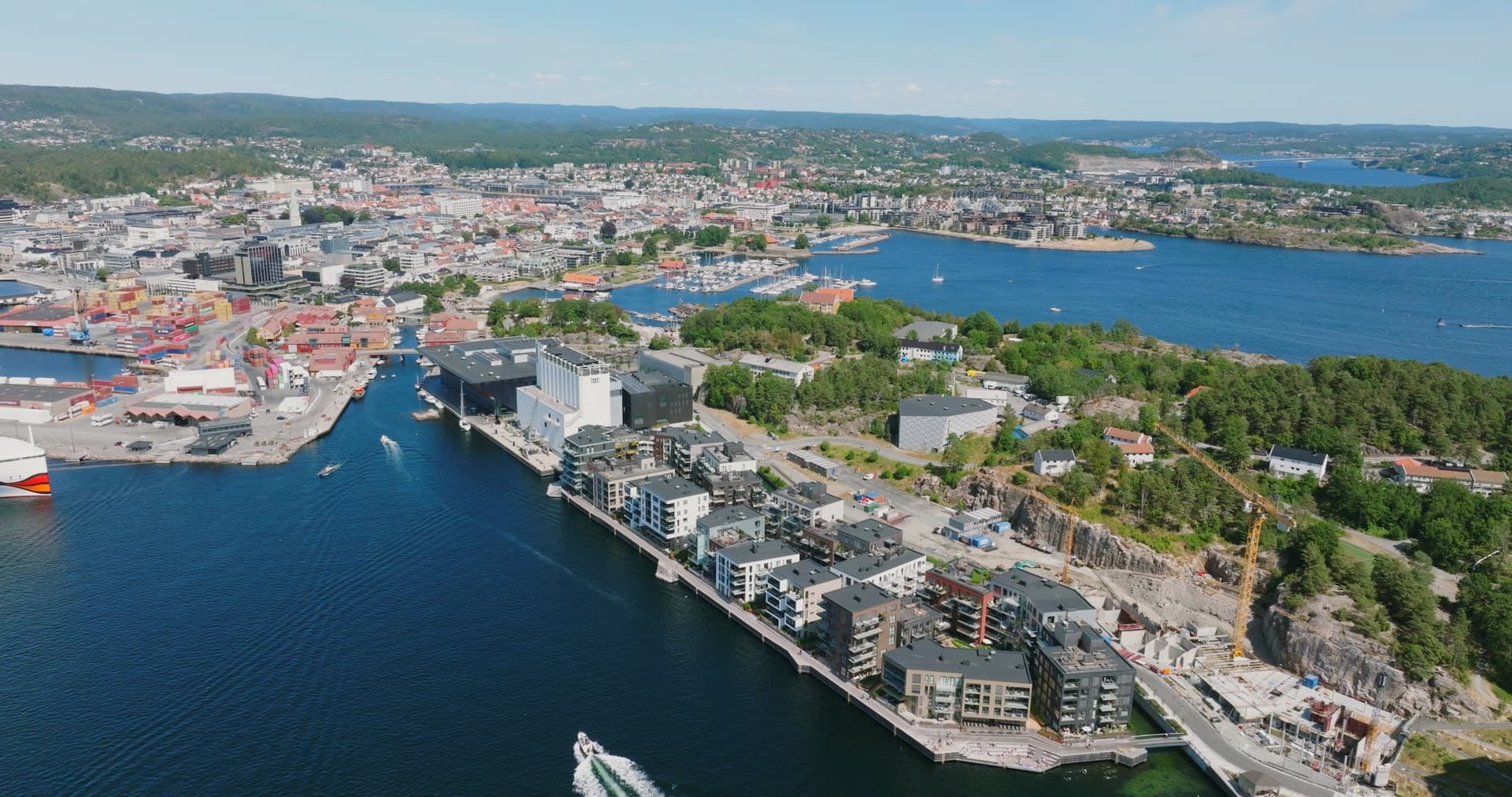 Waterfront residential development on rocky peninsula, Kristiansand, Norway